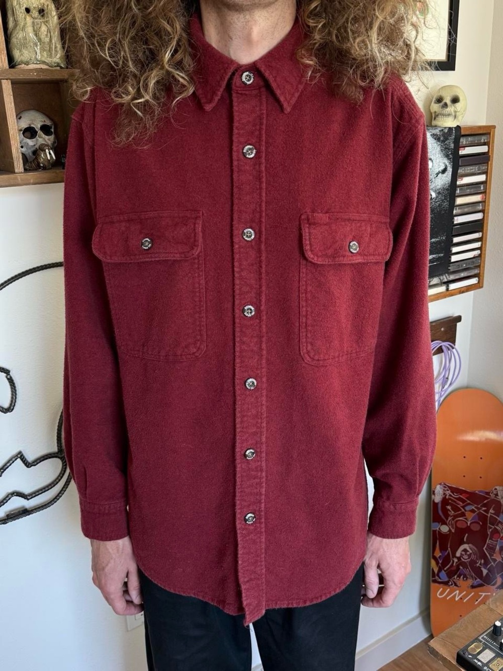 Vintage Y2K Burgundy Chamois Minimalist L/S Button Down Shirt ~ Size Large